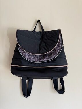Stella and Dot Black Quilted Backpack with Subtle Pink Trim